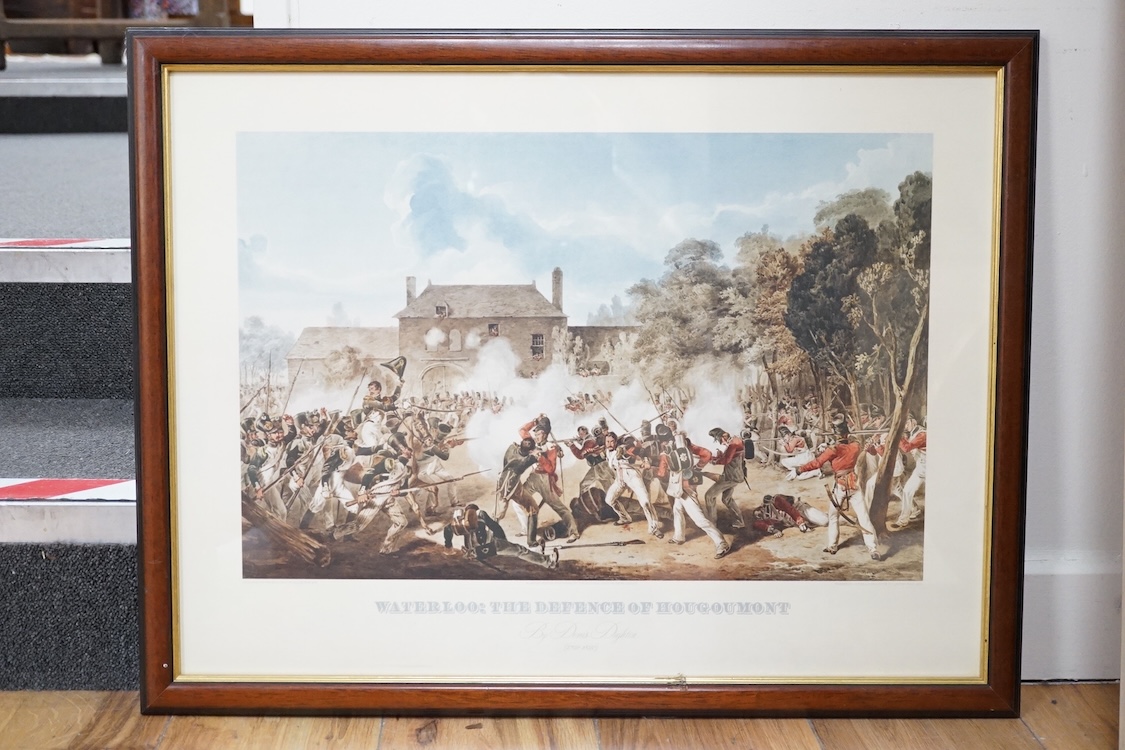 A set of six colour engravings after George Morland (1783-1804), to include the ‘Virtuous parent’ and ‘The Elopement’, together with a pair of colour prints depicting the Battle of Waterloo. Condition - varies